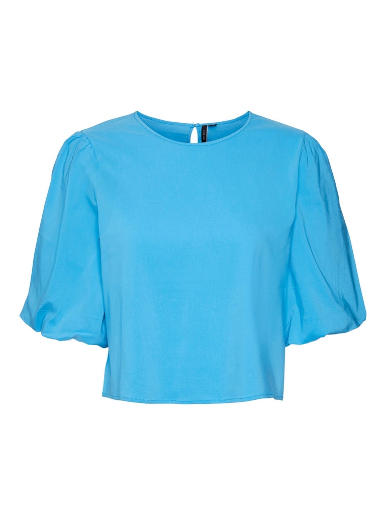 FINAL SALE - Alaska balloon sleeves short blouse, MALIBU BLUE, large