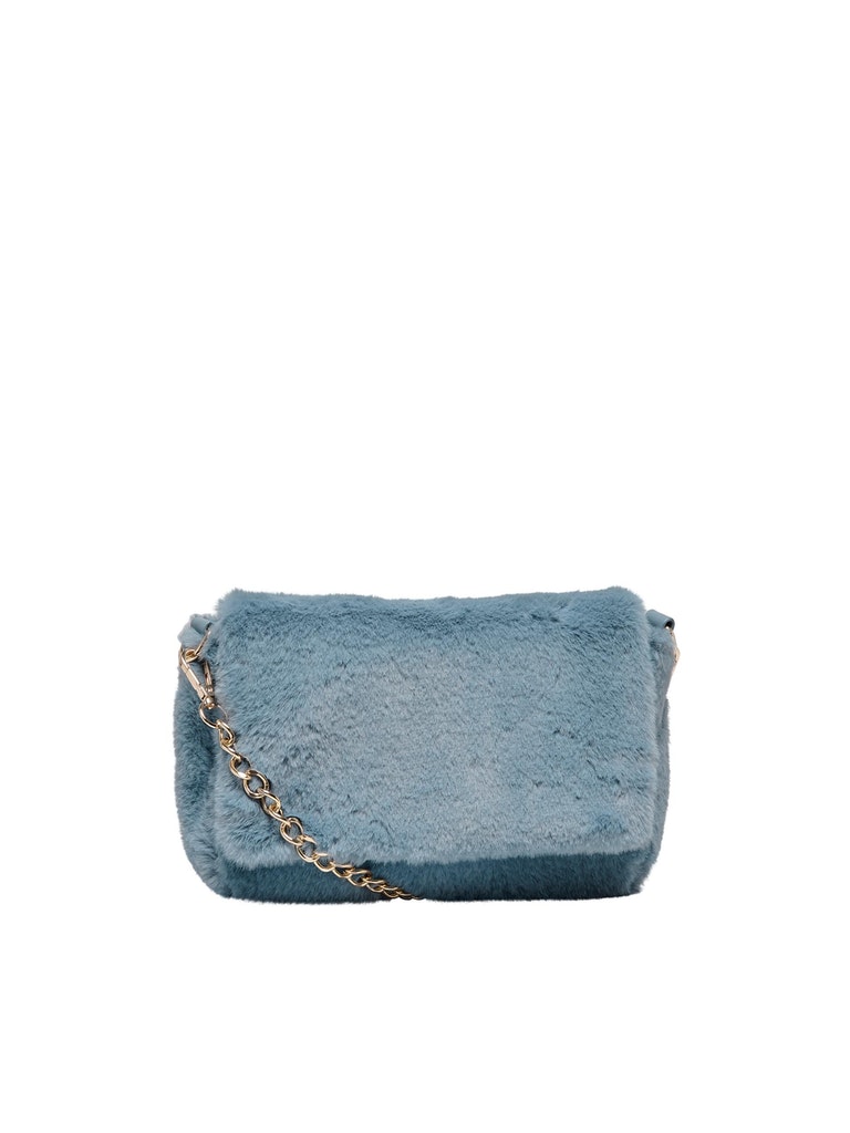 Jade faux-fur crossover bag, CASHMERE BLUE, large