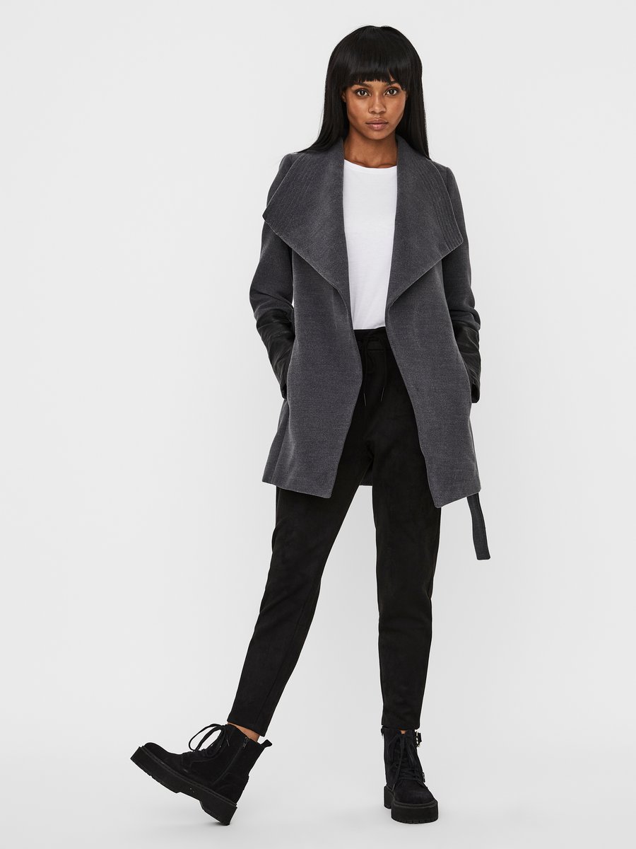 Cala coat with faux leather sleeves, DARK GREY MELANGE, large
