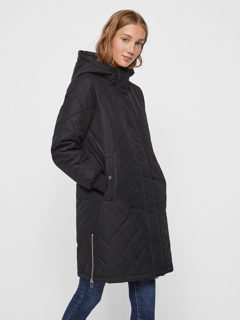 FINAL SALE- Louise Hooded Quilted Coat, BLACK, large