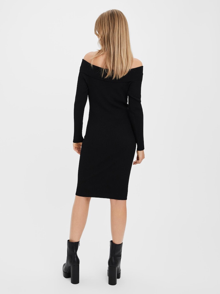 Willow off-shoulder knitted midi dress, BLACK, large