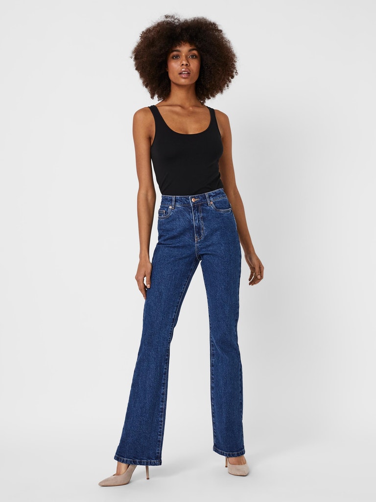 Selma high waist flare fit jeans, MEDIUM BLUE DENIM, large
