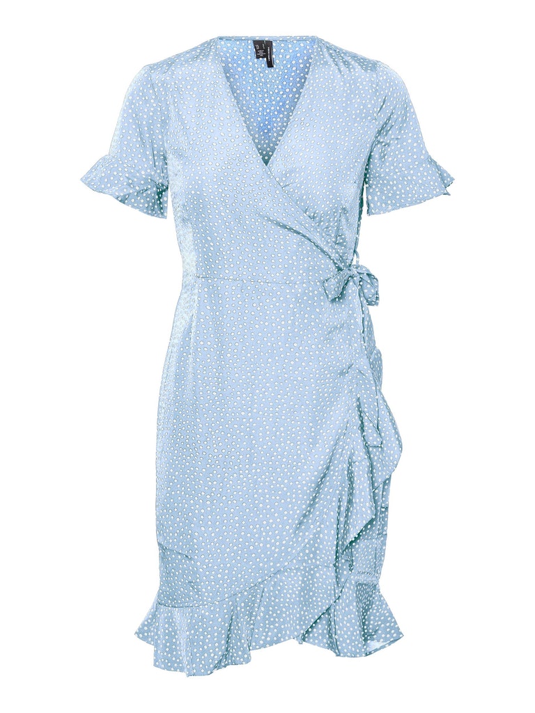 Henna polka-dot frill wrap dress, BLUE BELL, large