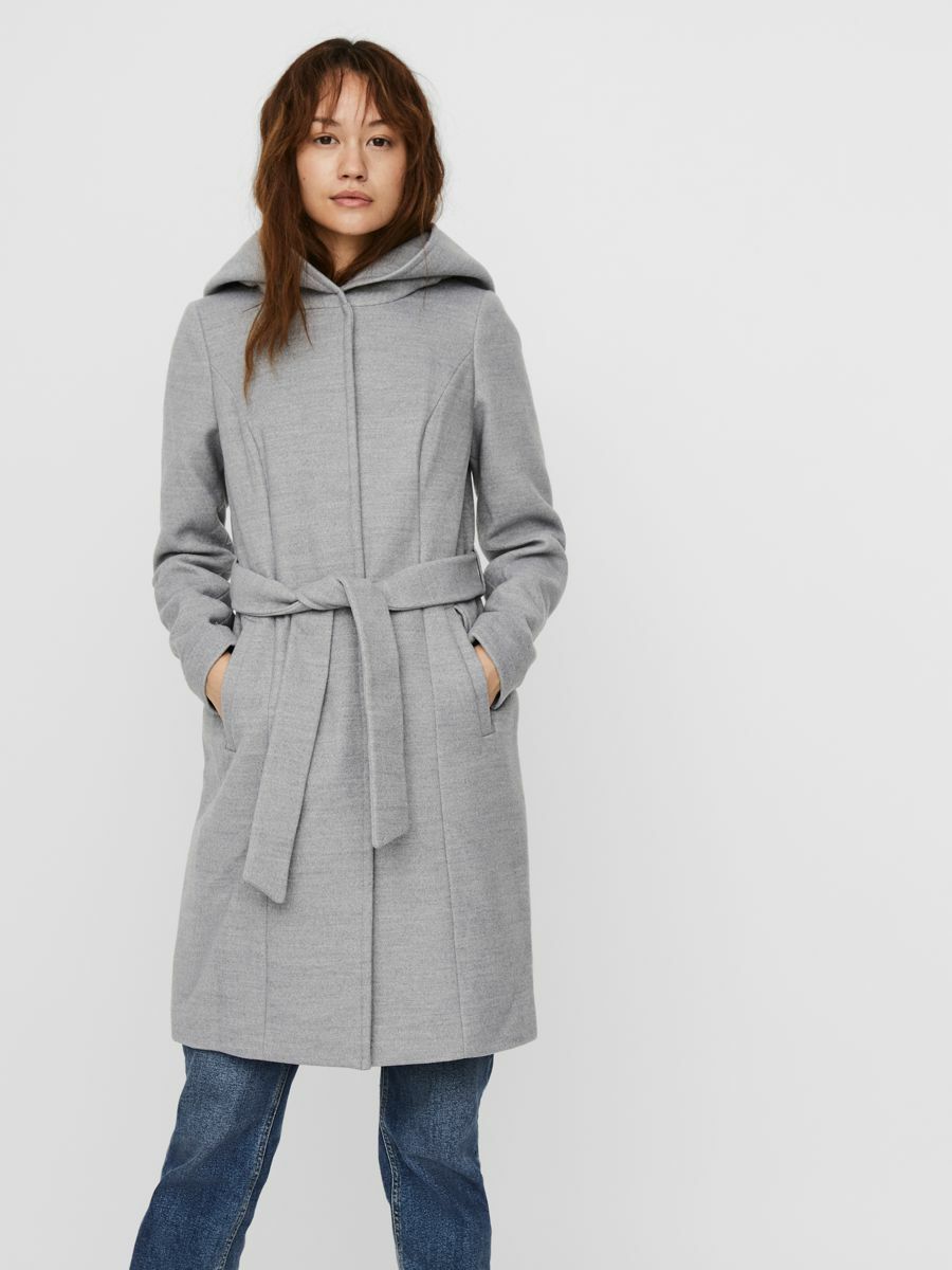 FINAL SALE - Lyon hooded belted coat, LIGHT GREY MELANGE, large