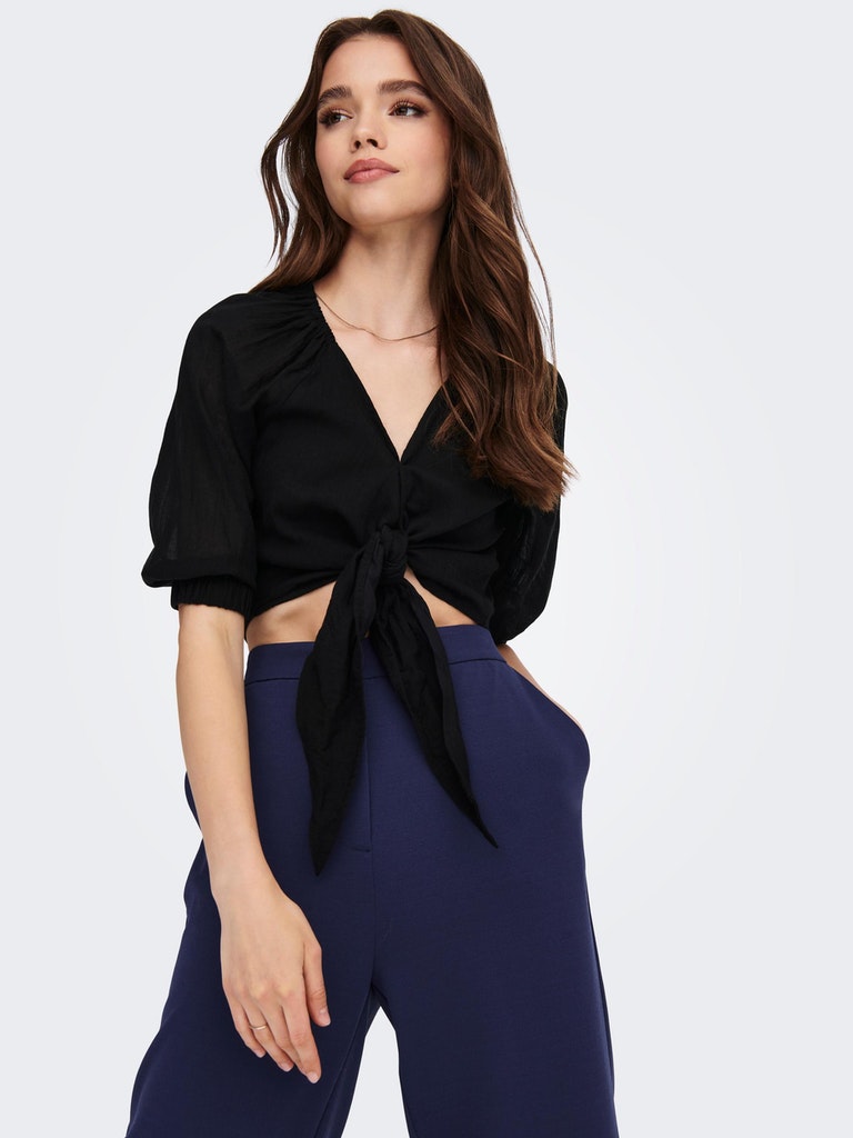 Lizzy v-neck cropped blouse, BLACK, large