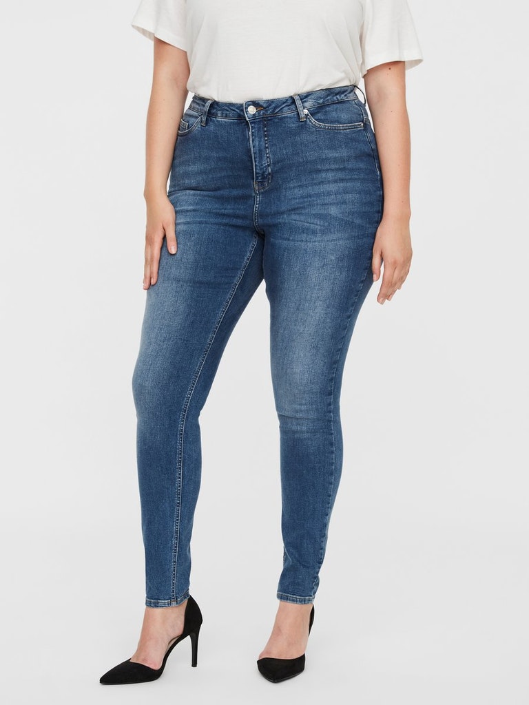 FINAL SALE - CURVE Lora high waist skinny fit jeans, MEDIUM BLUE DENIM, large