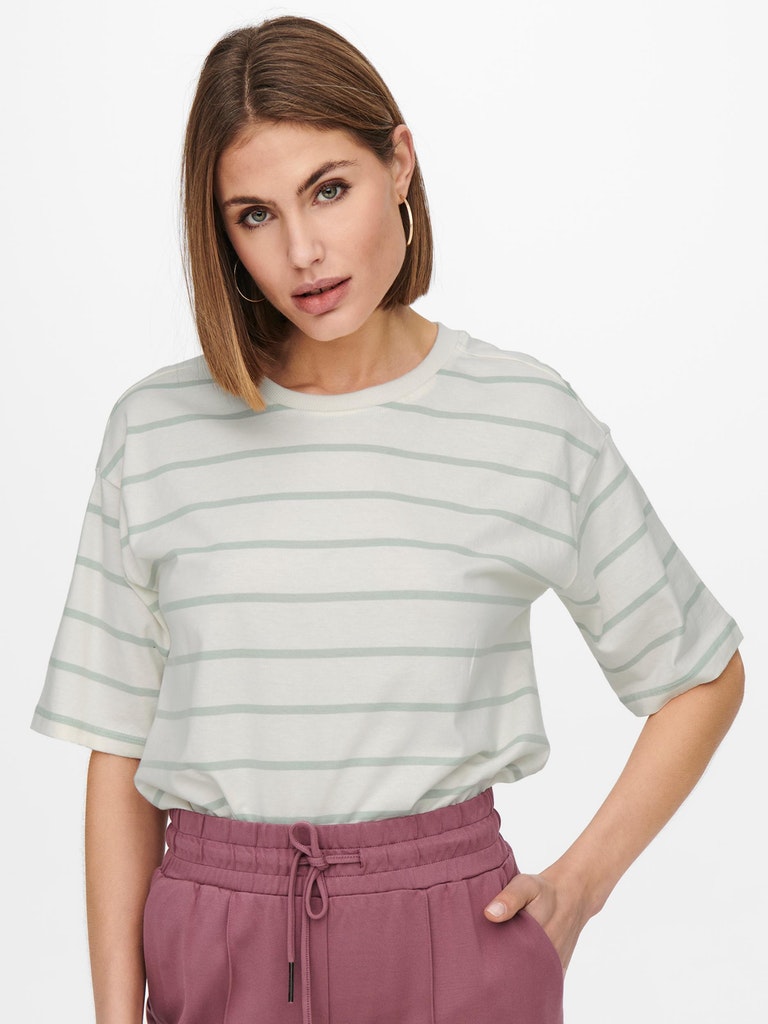 Inka oversized striped t-shirt, ANTIQUE WHITE AND GREY, large