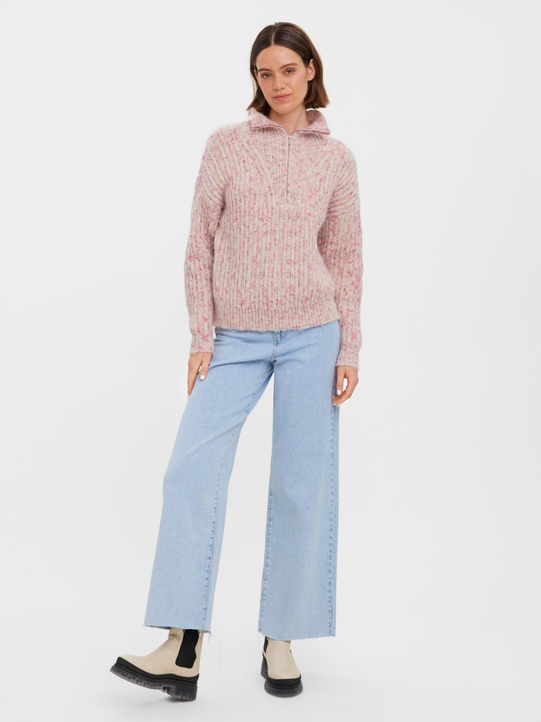 FINAL SALE- Claudia high-neck half-zip sweater, HOT PINK, large