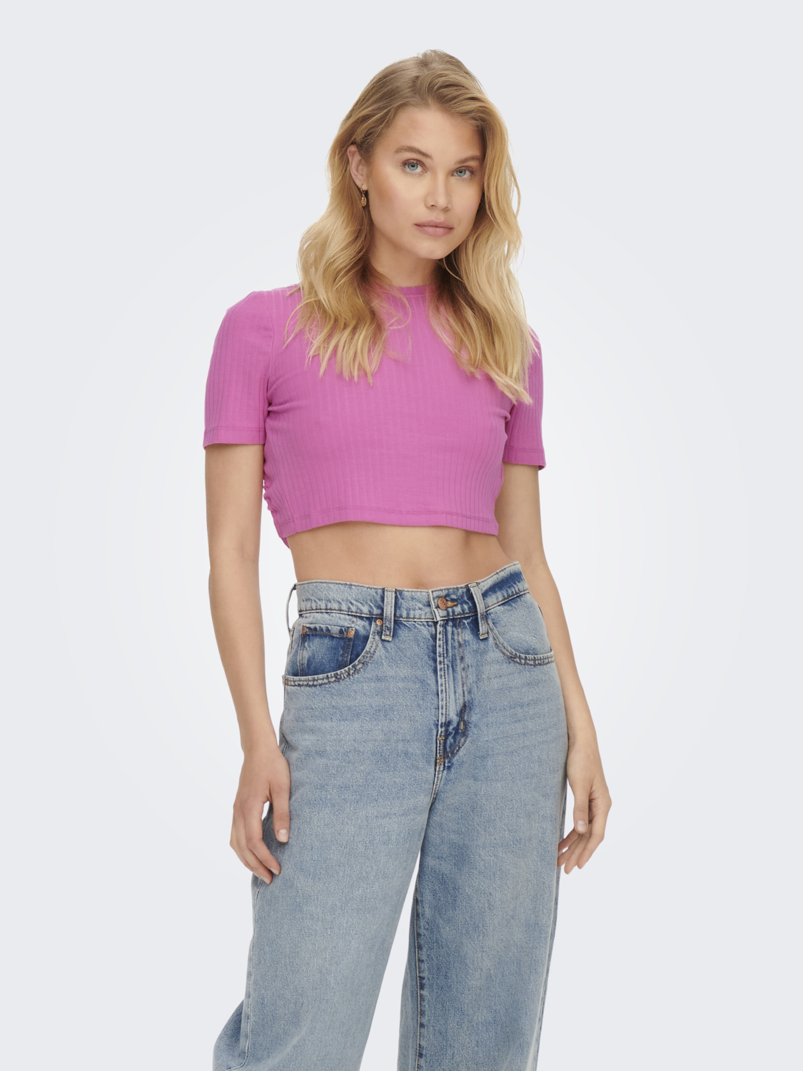 Lea open back cropped t-shirt, SUPER PINK, large