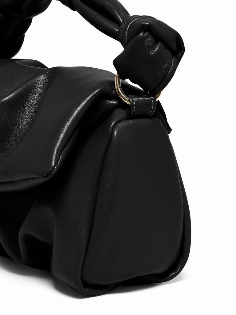 Moon faux leather handbag, BLACK, large