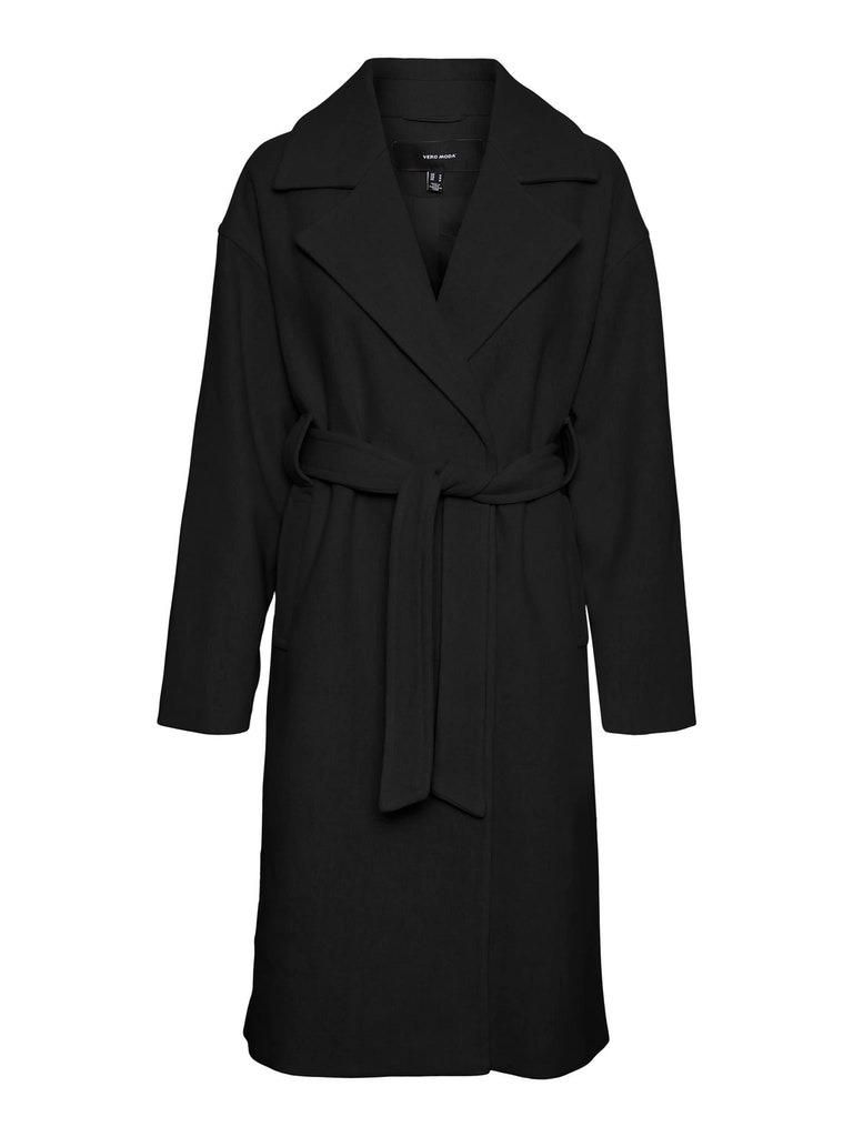 Edna Longline Wrap coat, BLACK, large