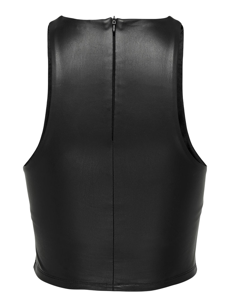 FINAL SALE- Dorit faux leather cropped halter cami, BLACK, large