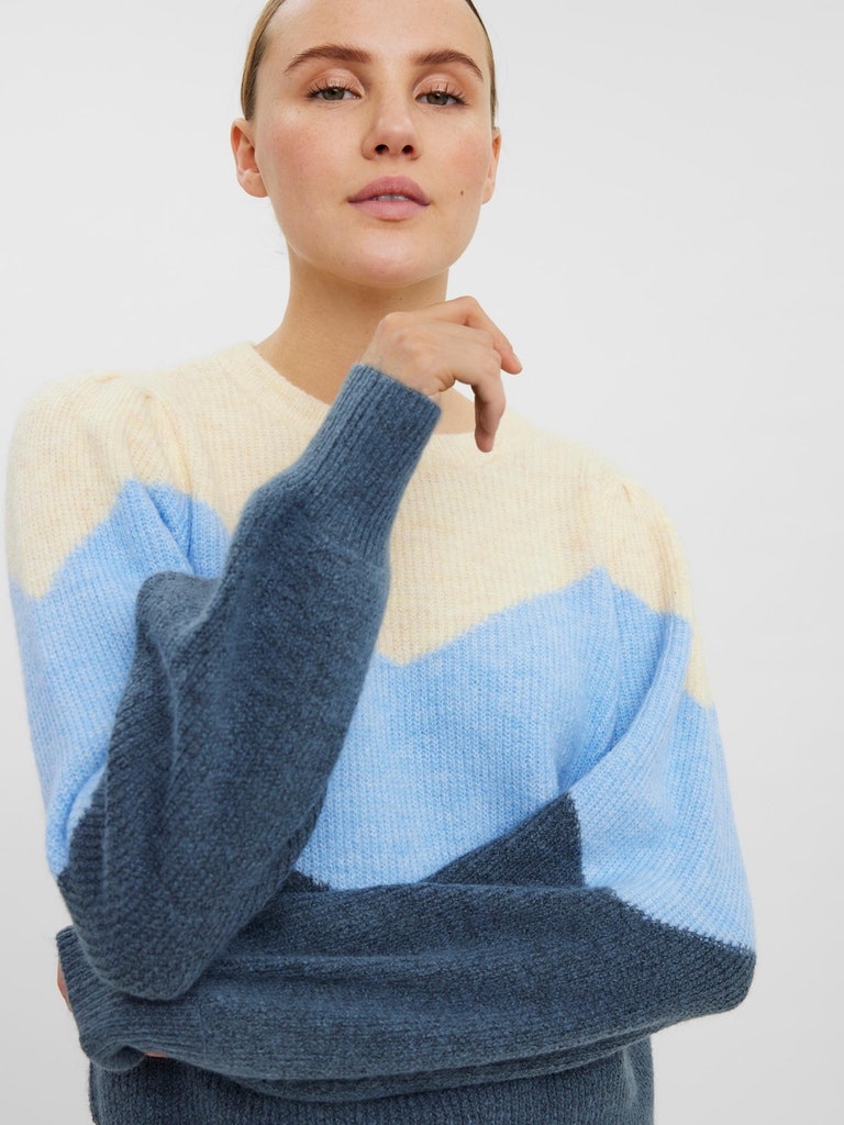 Plaza colour pattern knit sweater, BIRCH, large