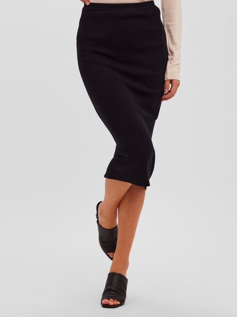 FINAL SALE- Gold midi knitted pencil skirt, BLACK, large