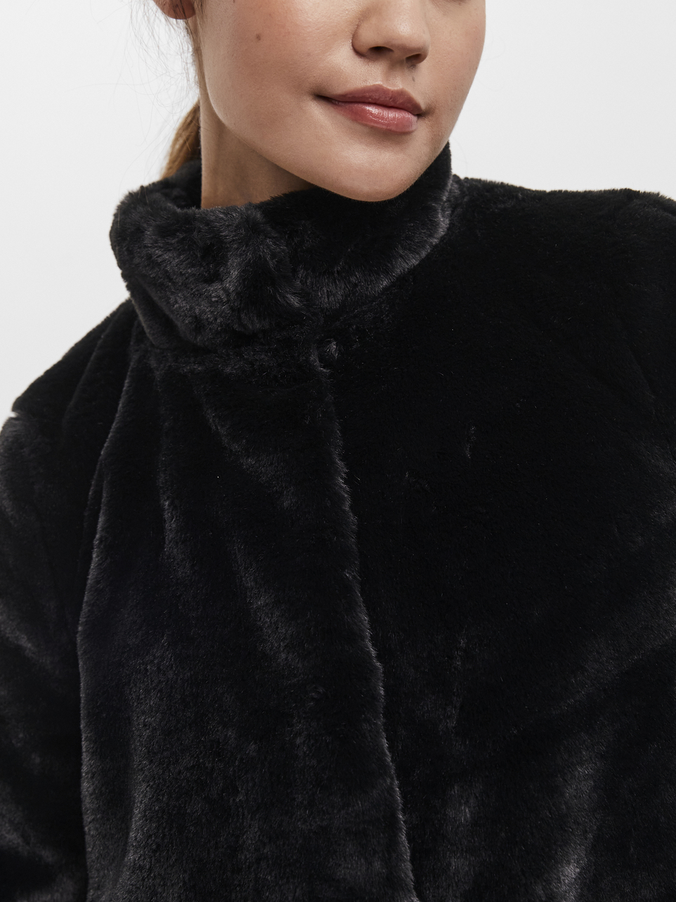 FINAL SALE - Thea high neck faux fur coat, BLACK, large