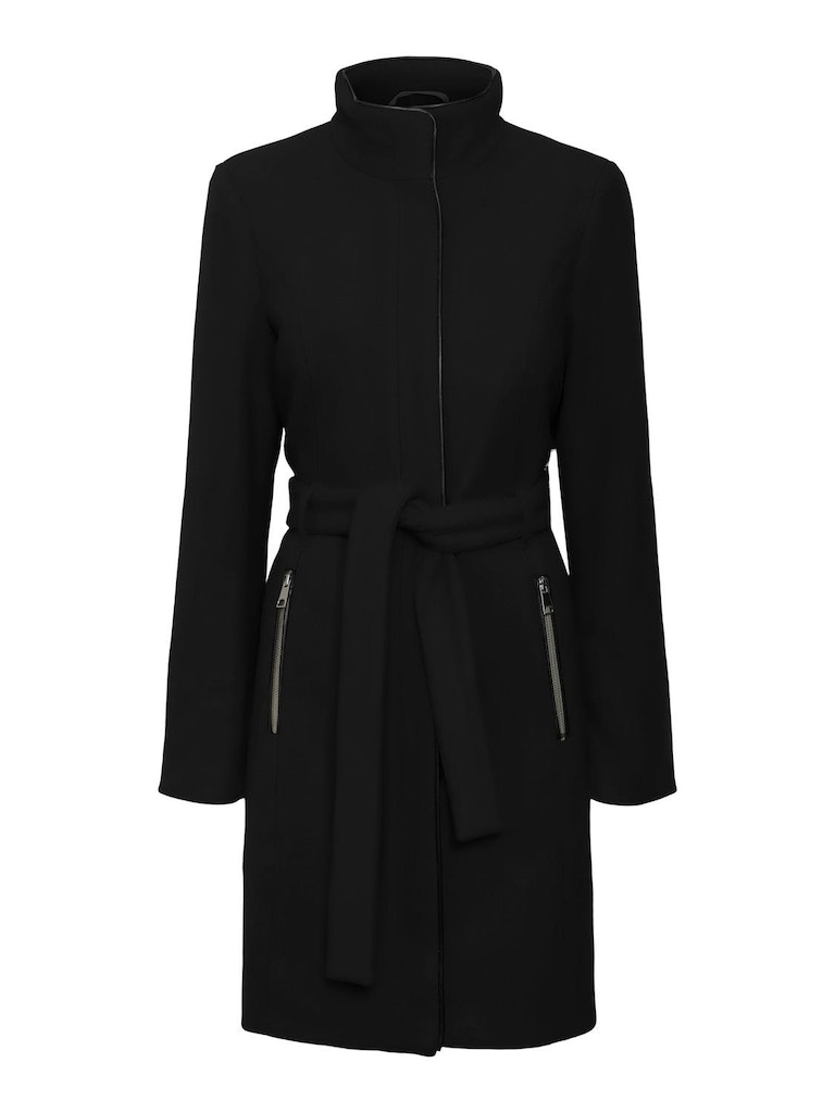 Bessy wool belted coat, BLACK, large