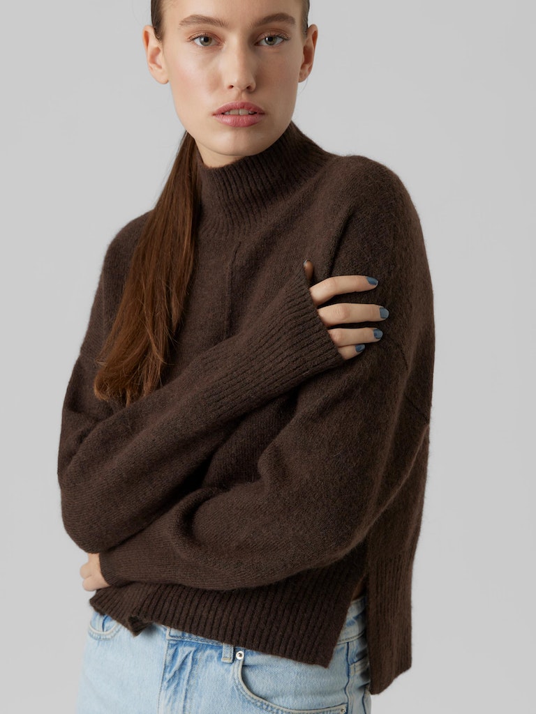 FINAL SALE - Villa high neck loose fit sweater, COFFEE BEAN, large
