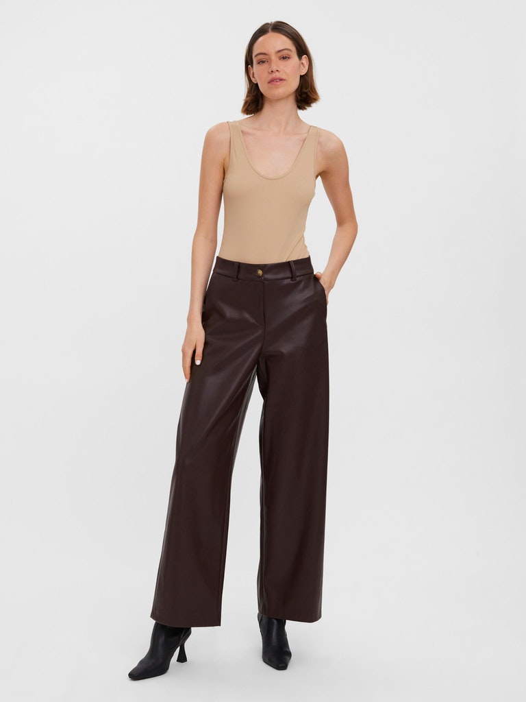 VENTE FINALE- Pantalon ample en faux cuir Olivia, BRUN, large