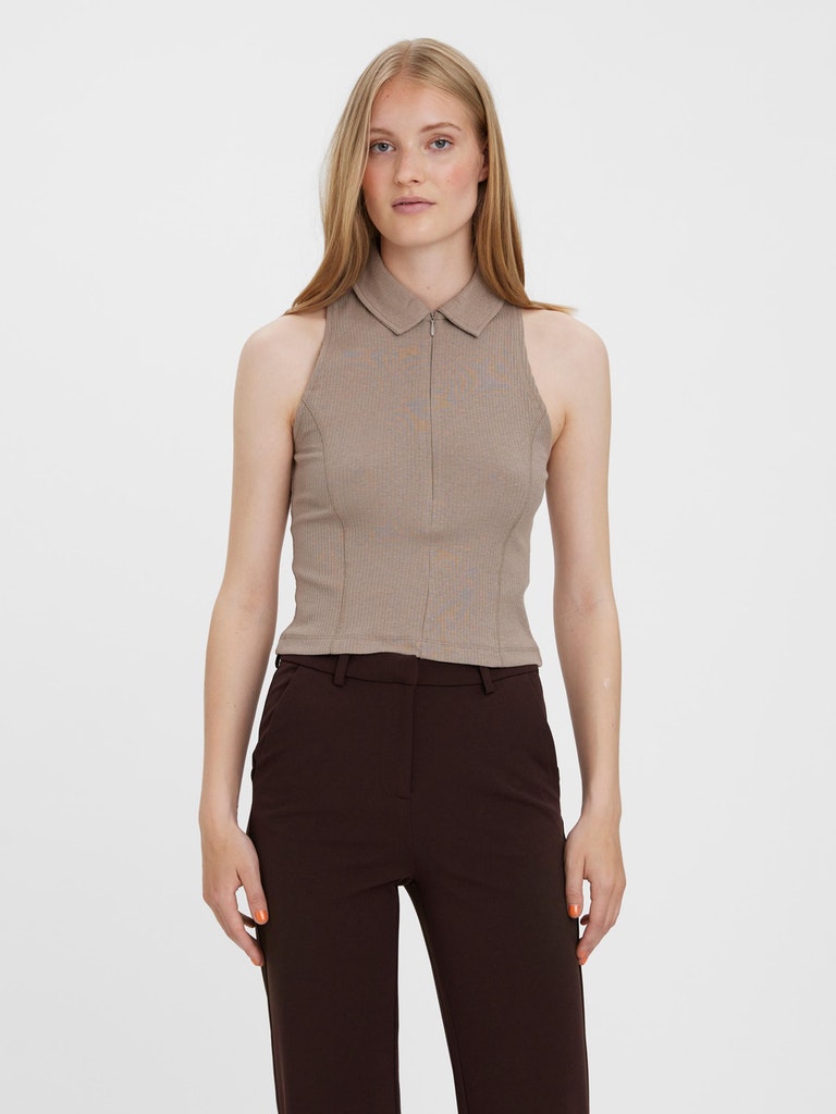 FINAL SALE- AWARE | Verly half-zip cropped top, ROASTED CASHEW, large