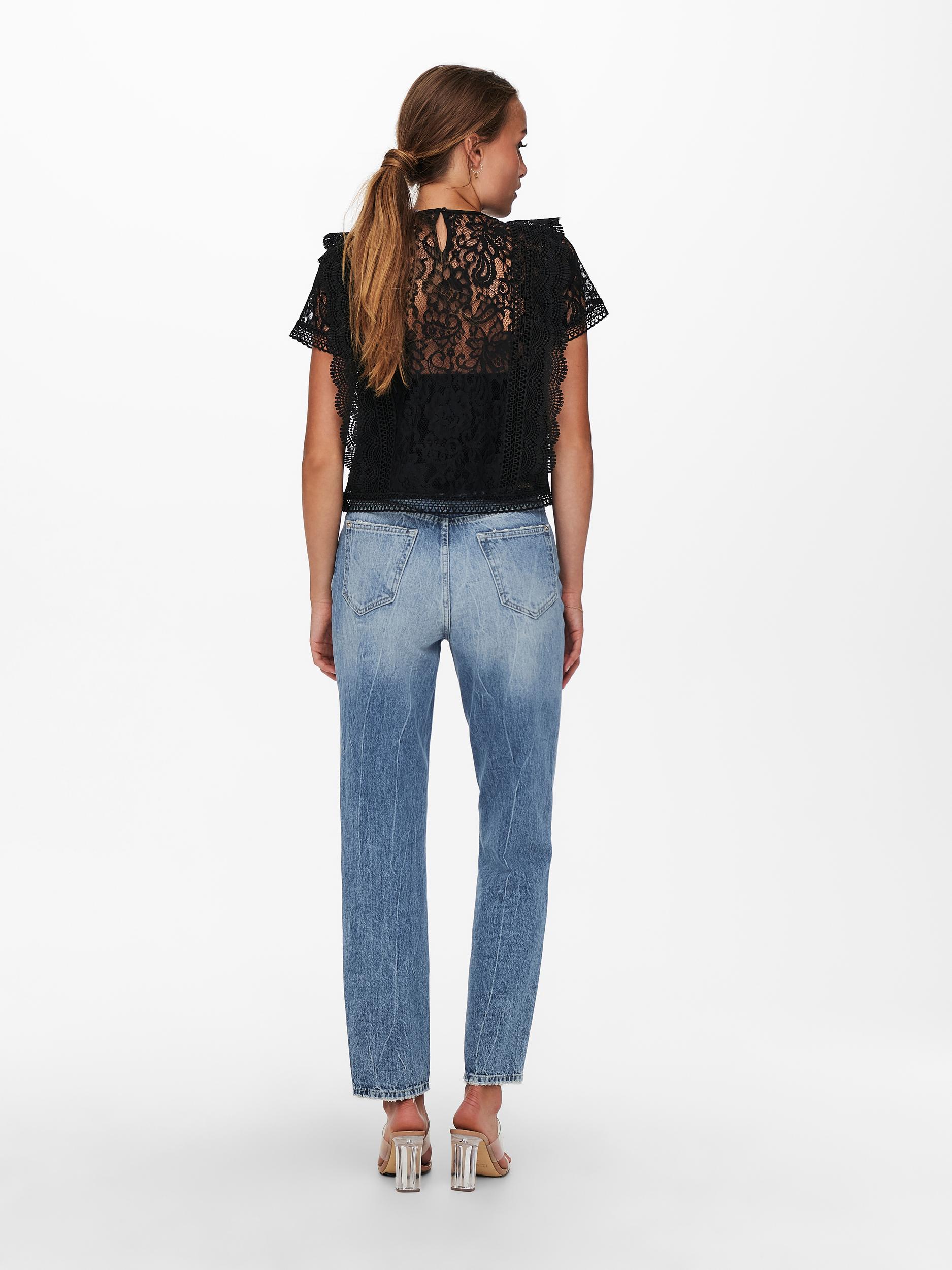 Lona lace overlay blouse, BLACK, large