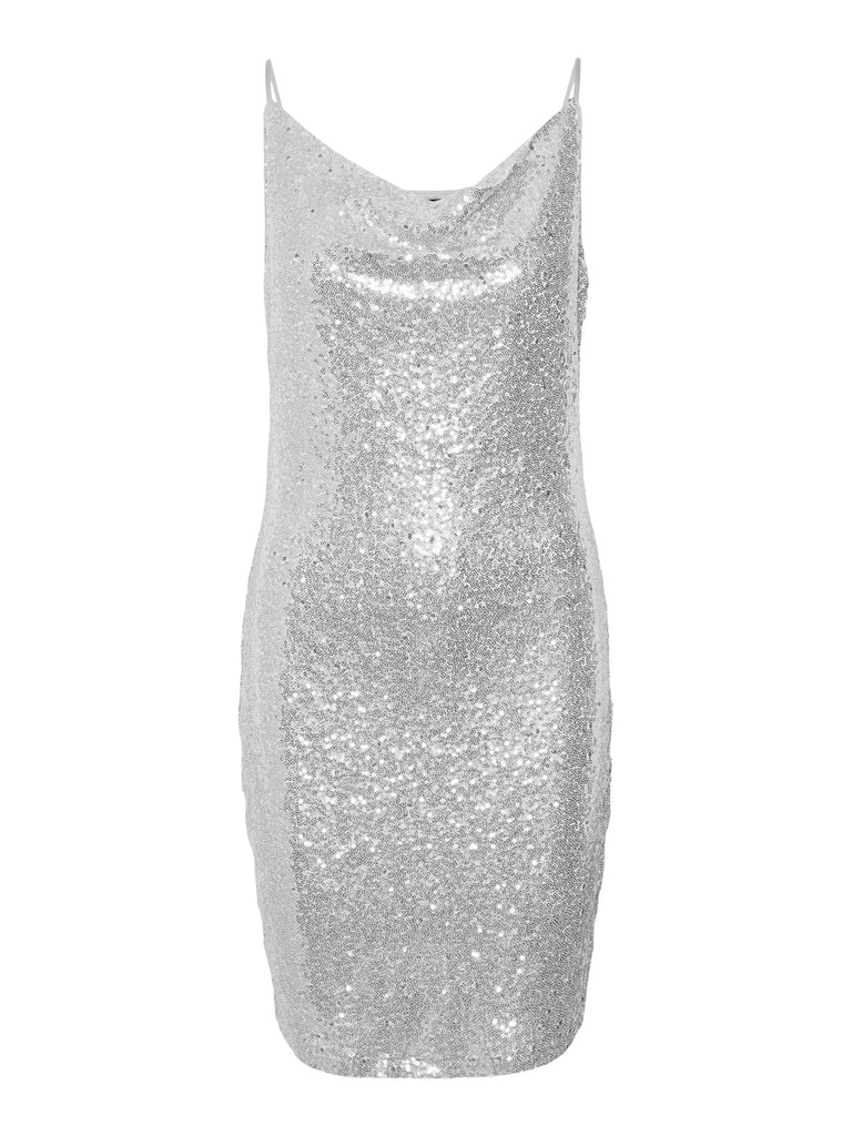 FINAL SALE- Kaje cowl neck sequin dress, SILVER, large