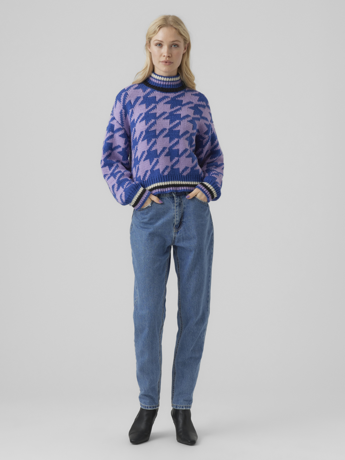 FINAL SALE- Alecia houndstooth sweater, SODALITE BLUE, large