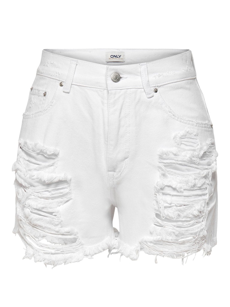 Happy high waist ripped denim shorts, WHITE, large