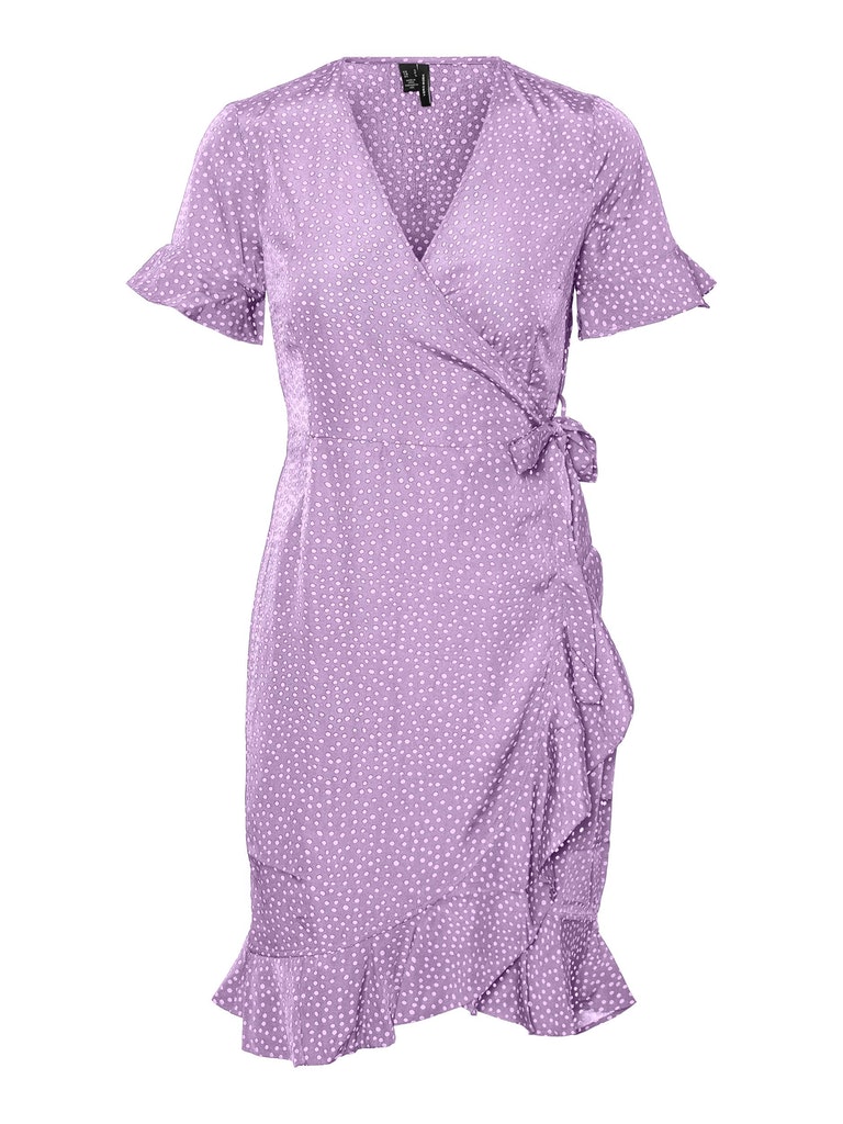 Henna polka-dot frill wrap dress, , large