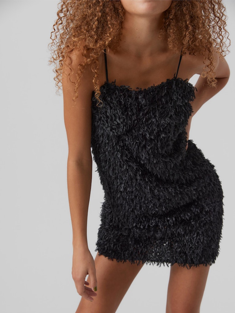 FINAL SALE-Kari faux fur mini dress, BLACK, large