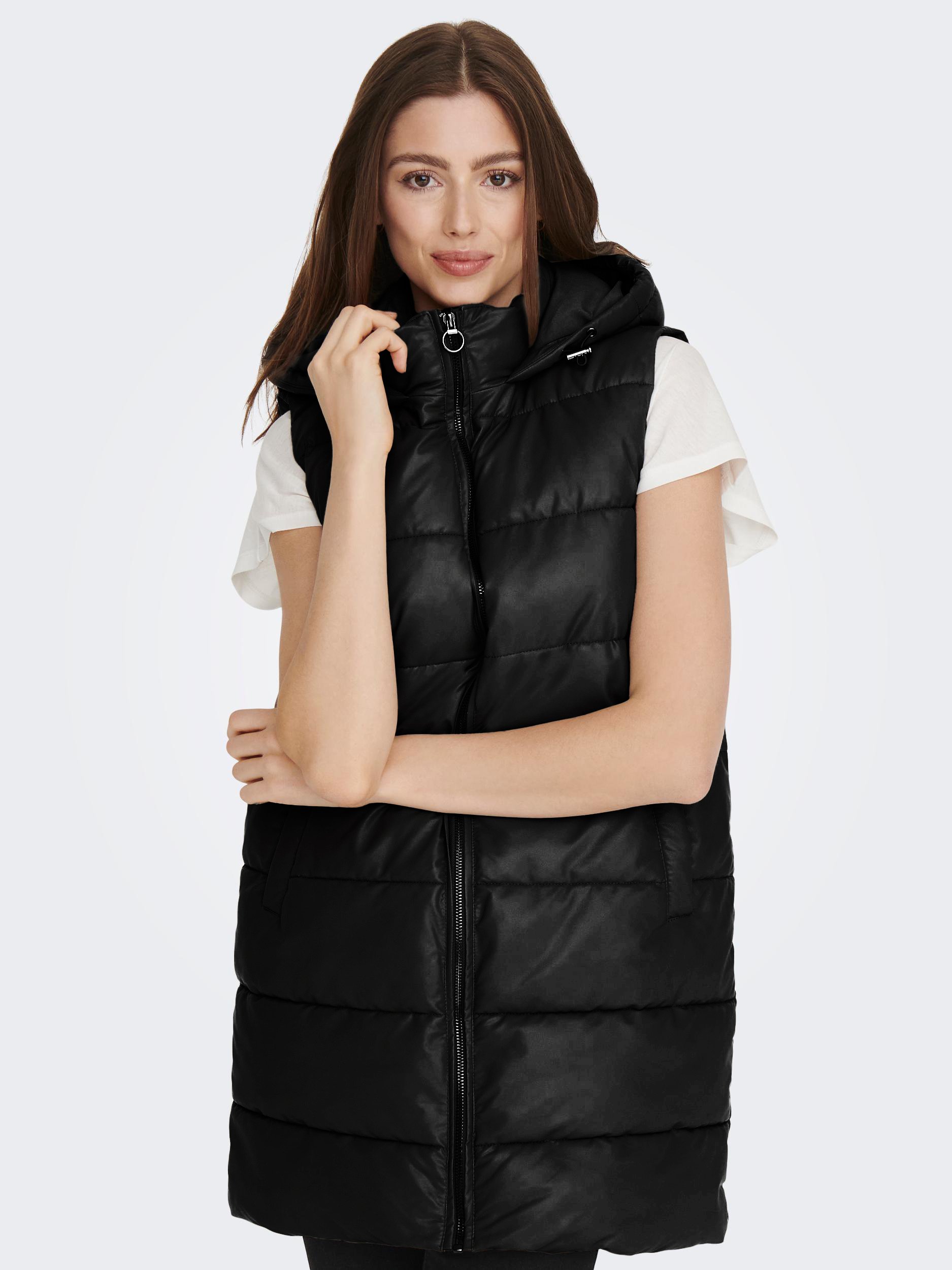 Anja faux-leather hooded puffer jacket, BLACK, large