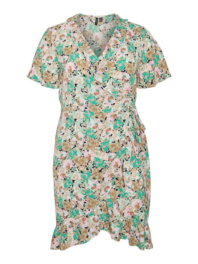 FINAL SALE - CURVE Delilah short ruffled wrapped dress, HOLLY GREEN, large