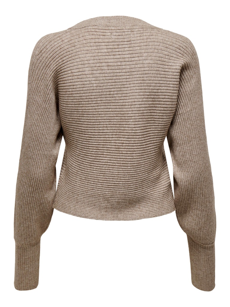 Lilian v-neck rib-knit cardigan, BEIGE, large