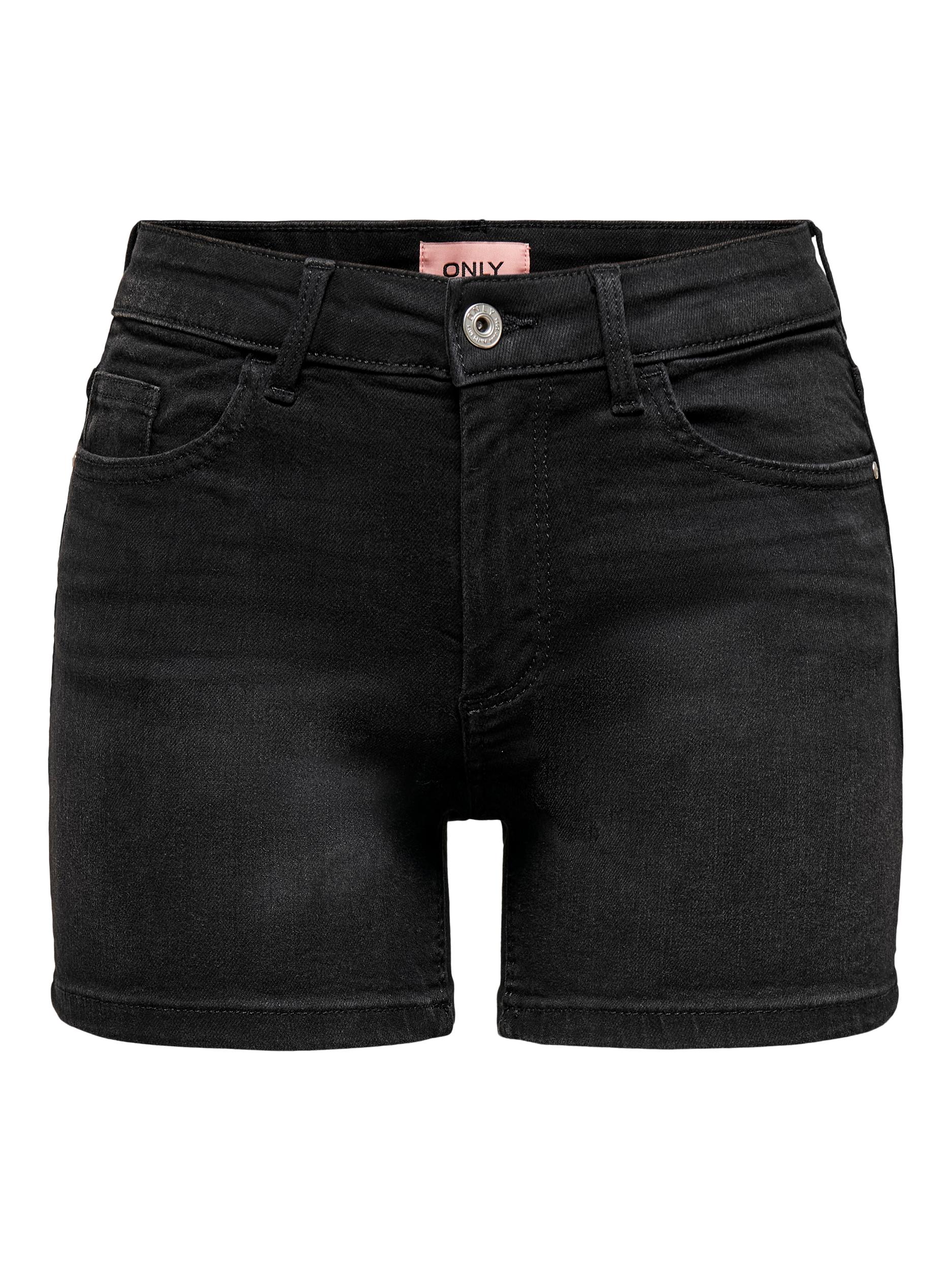 FINAL SALE - Blush mid waist regular fit shorts, BLACK DENIM, large