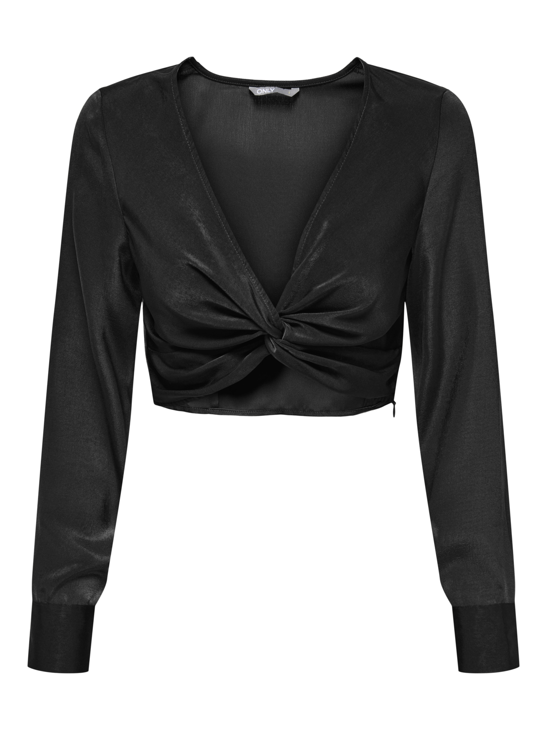 FINAL SALE - Mille satin knotted cropped top, BLACK, large