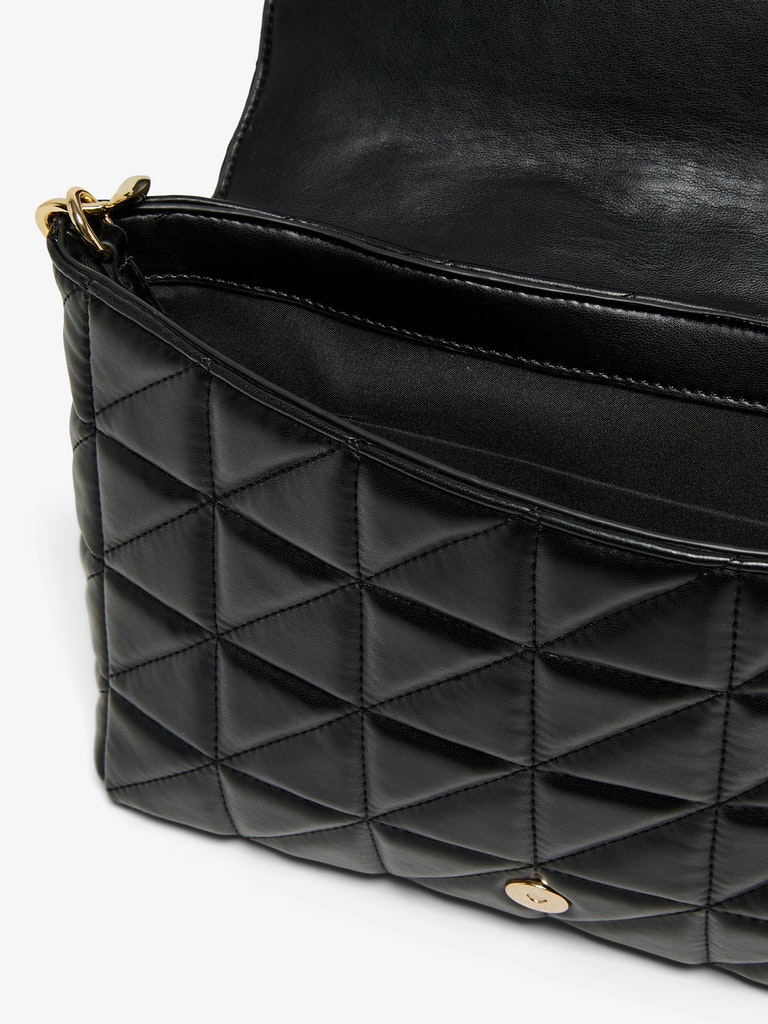Milda faux leather quilted shoulder bag, BLACK, large