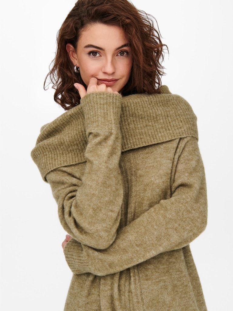 Stay turtleneck knitted midi dress, DUSKY GREEN, large
