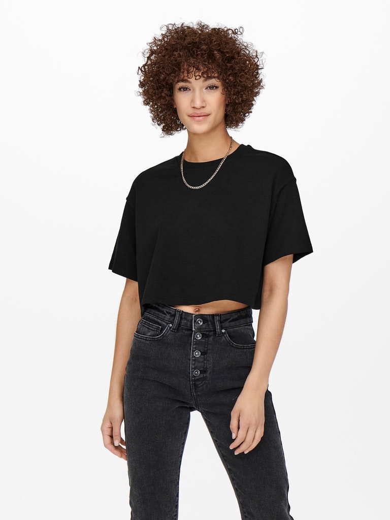 Soft cropped t-shirt, BLACK, large