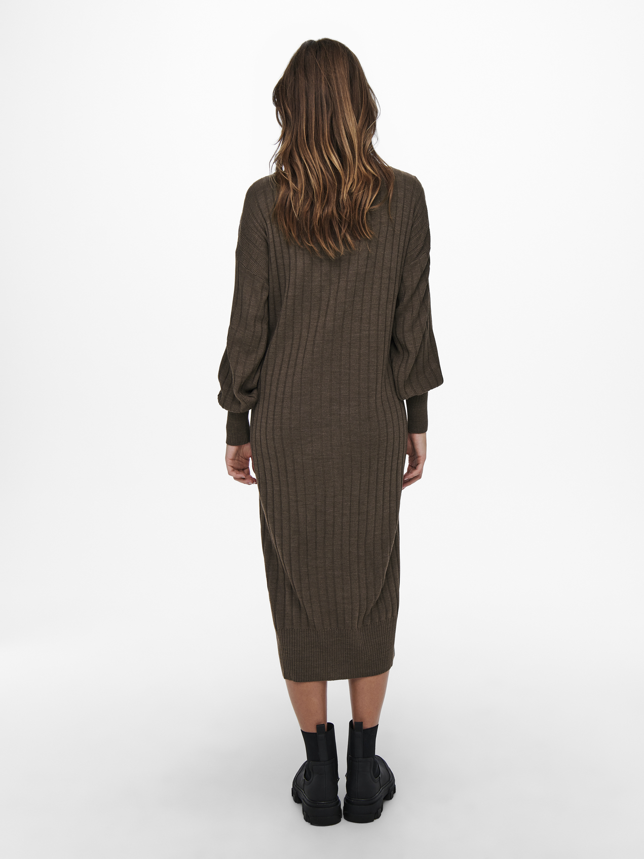 FINAL SALE - Tessa V-neck knit midi dress, CHESTNUT, large
