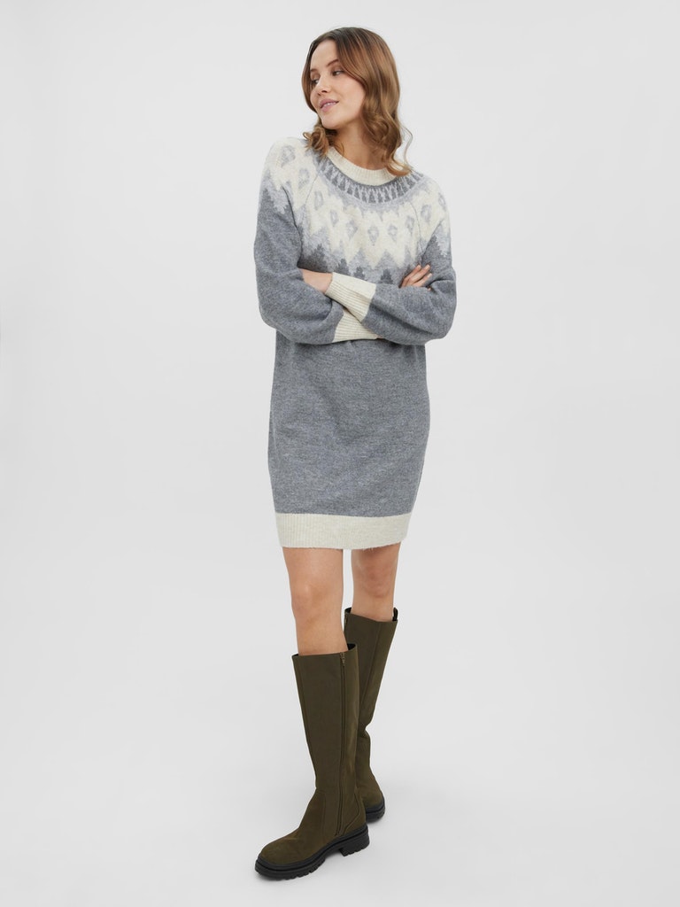Simone nordic knitted dress, MEDIUM GREY MELANGE, large