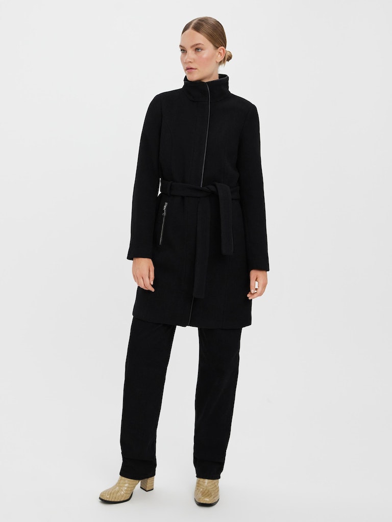 Bessy wool belted coat, BLACK, large