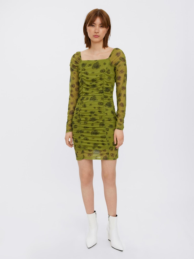FINALE SALE- AWARE | Lima ruched long-sleeve dress, WOODBINE, large