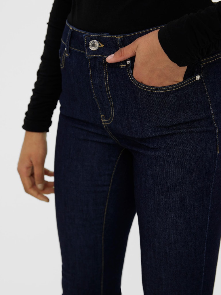 FINAL SALE- Peachy flared fit jeans, Dark Blue Denim, large