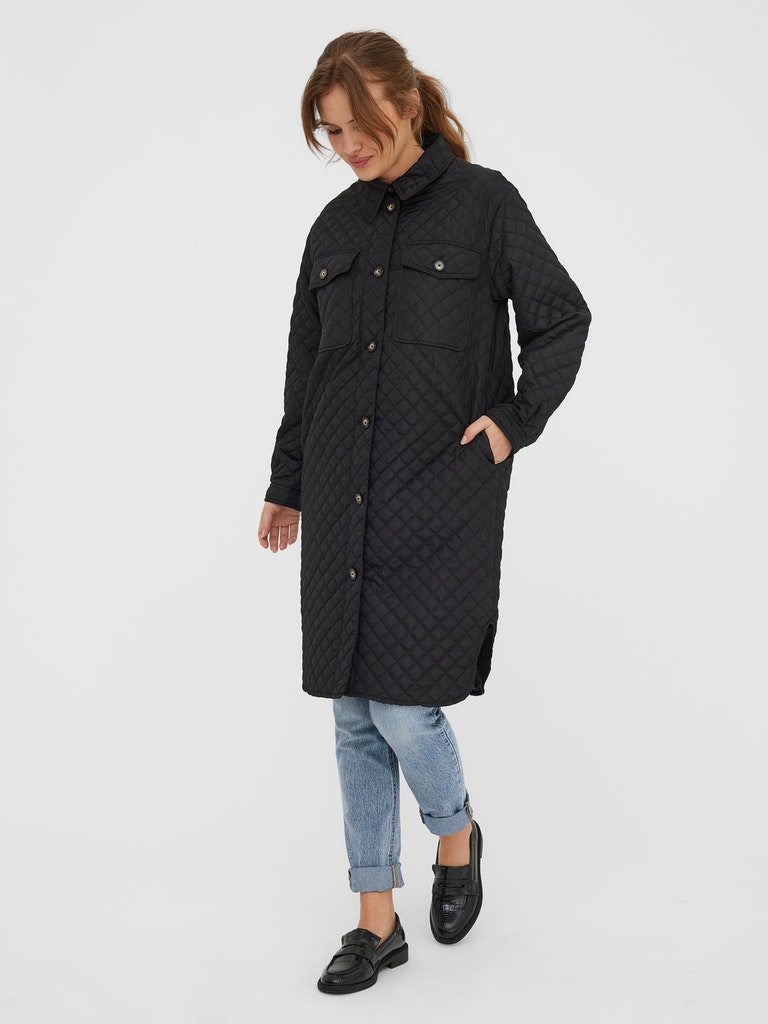 Simone long quilted coat, BLACK, large