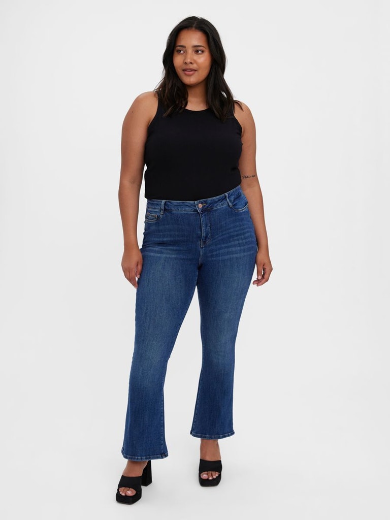 FINAL SALE - CURVE Paulina high waist flare fit jeans, DARK BLUE DENIM, large