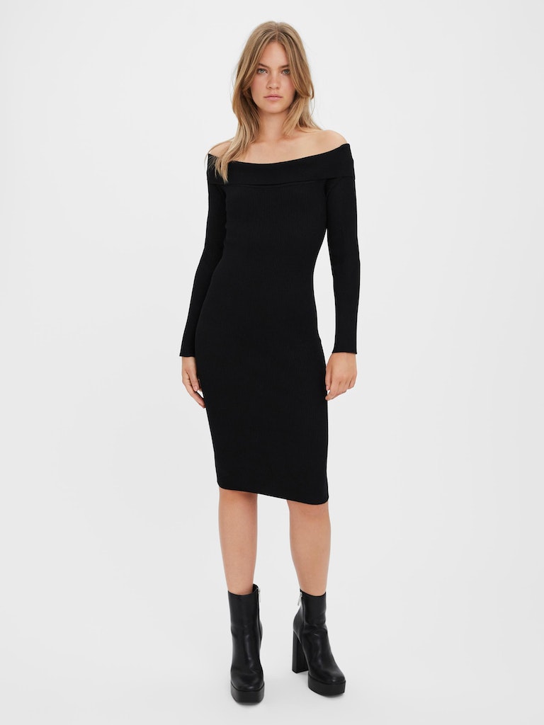 Willow off-shoulder knitted midi dress, BLACK, large